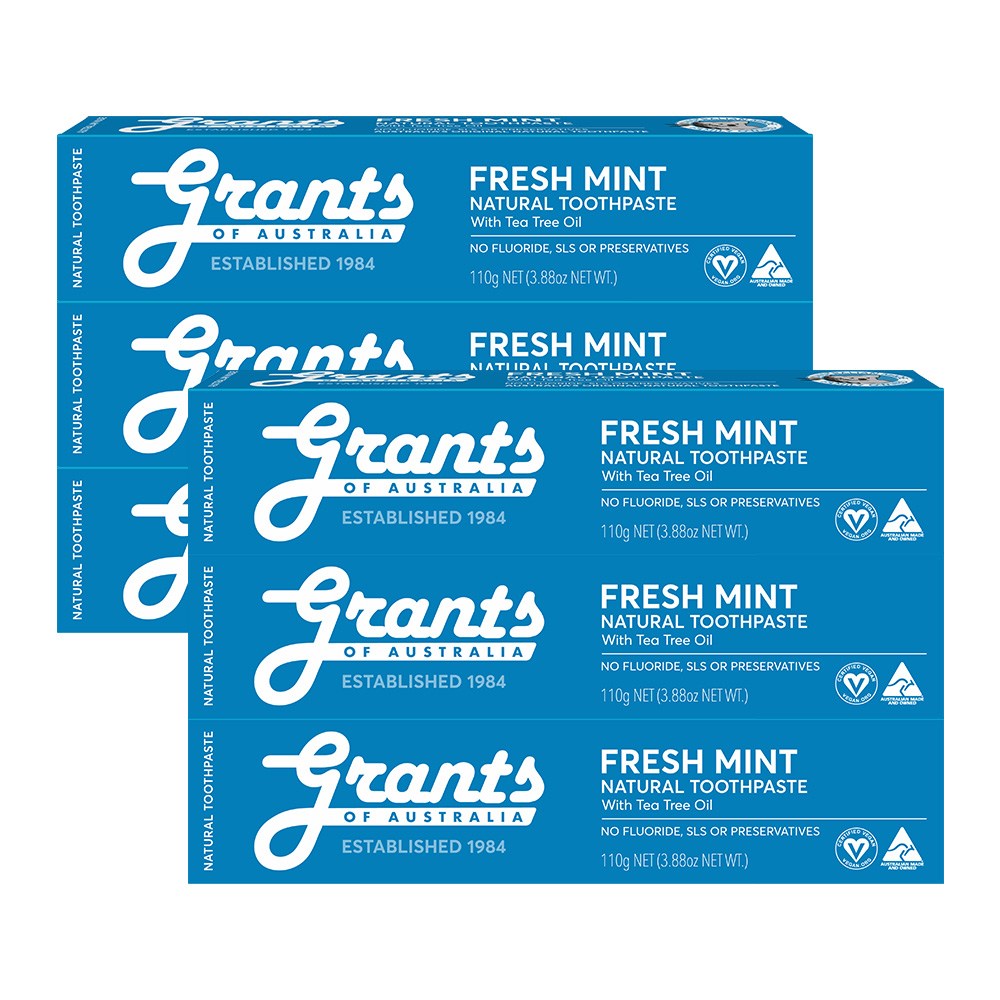 Granz Fresh Mint Bad Breath Care Fluoride-Free Natural Xylitol Vegan Toothpaste, 110g, 6 pcs.
