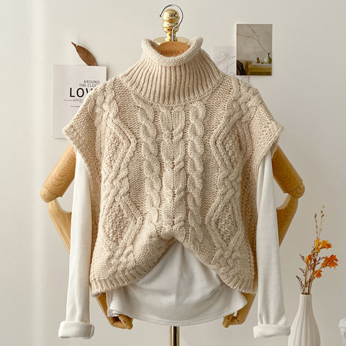 Chimera J wool twist turtleneck vest knit vest 9 colors
