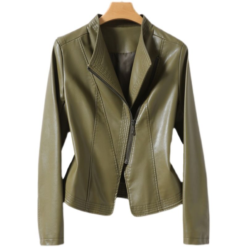 Women's Sheepskin Jacket Casual Rider Jumper Zip-up Slim Crop Jumper Jacket Interseasonal Big Size