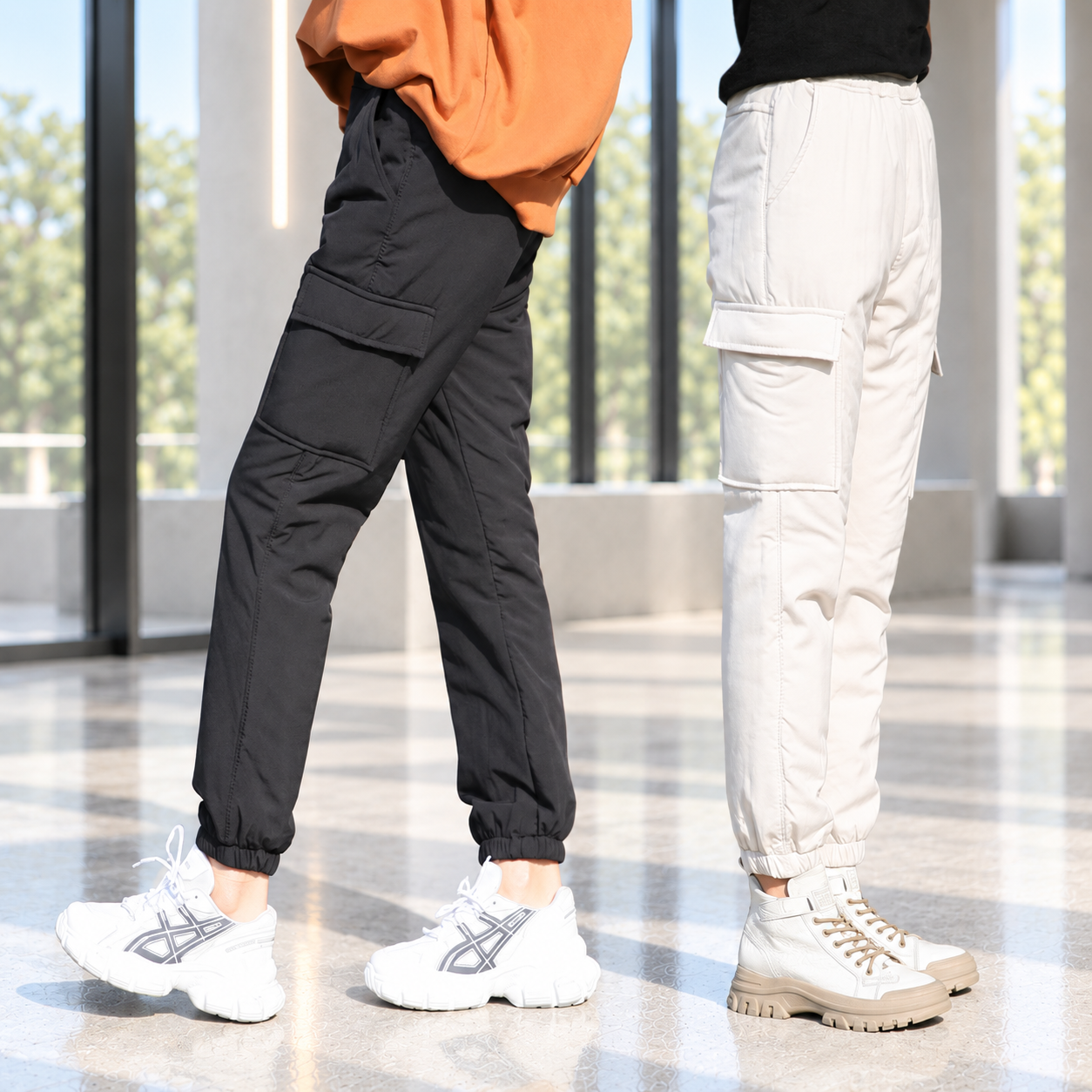 Dongdaemun Style Women's Padded Pants Quilted Cargo Jogger Banded Pants Lightweight and Insulating Women's Winter Winter Pants SW Padded Joggers