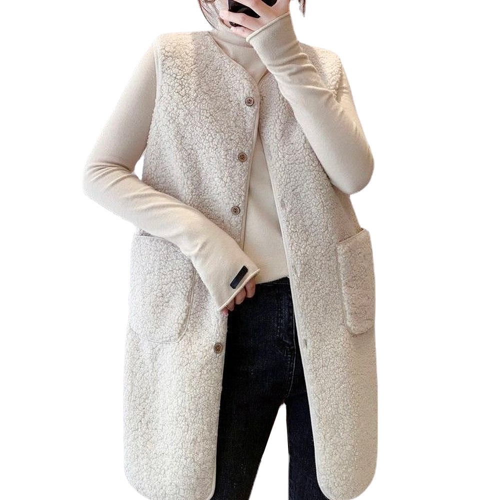 Loroskini Women's Fleece Long Vest Foam Faux Mink Vest Winter Fleece LS0543