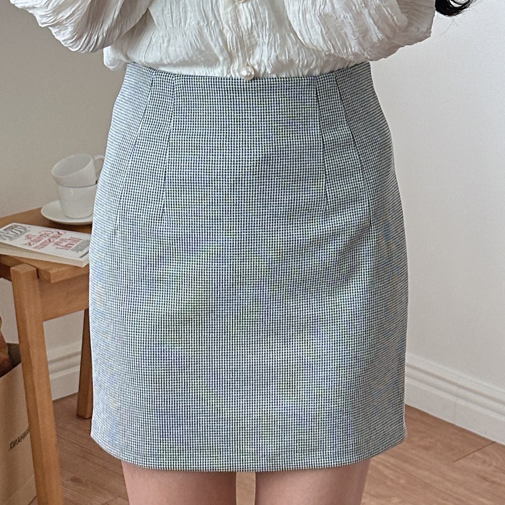 Ipoon Eye Hound Tooth Jeans Check H Line Span Mini 3-quarter Skirt