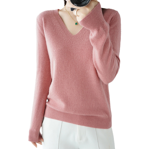Pink Celeb Women's V-neck Bowdle Knit T-shirt