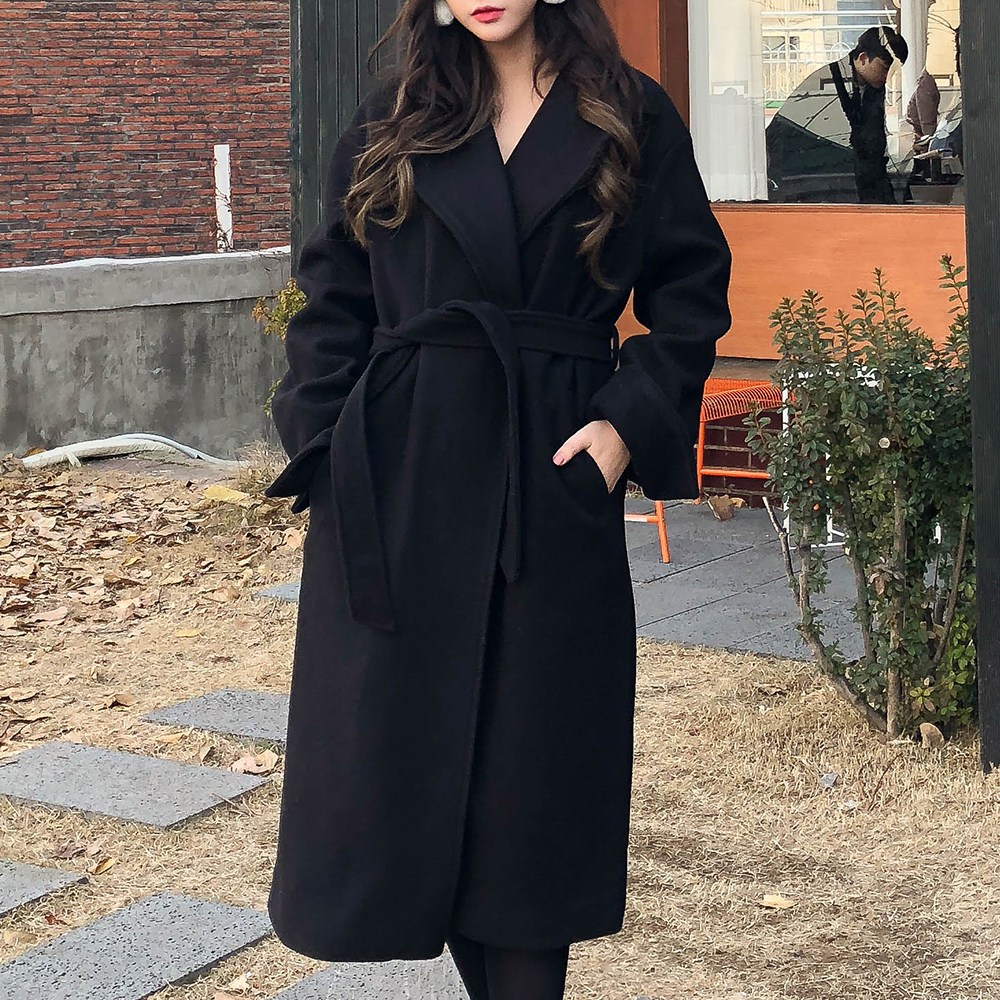The Bellary Women's Wool 50 3oz Quilted Robe Waist Belt Long Coat BCC7001 Winter Plain Basic
