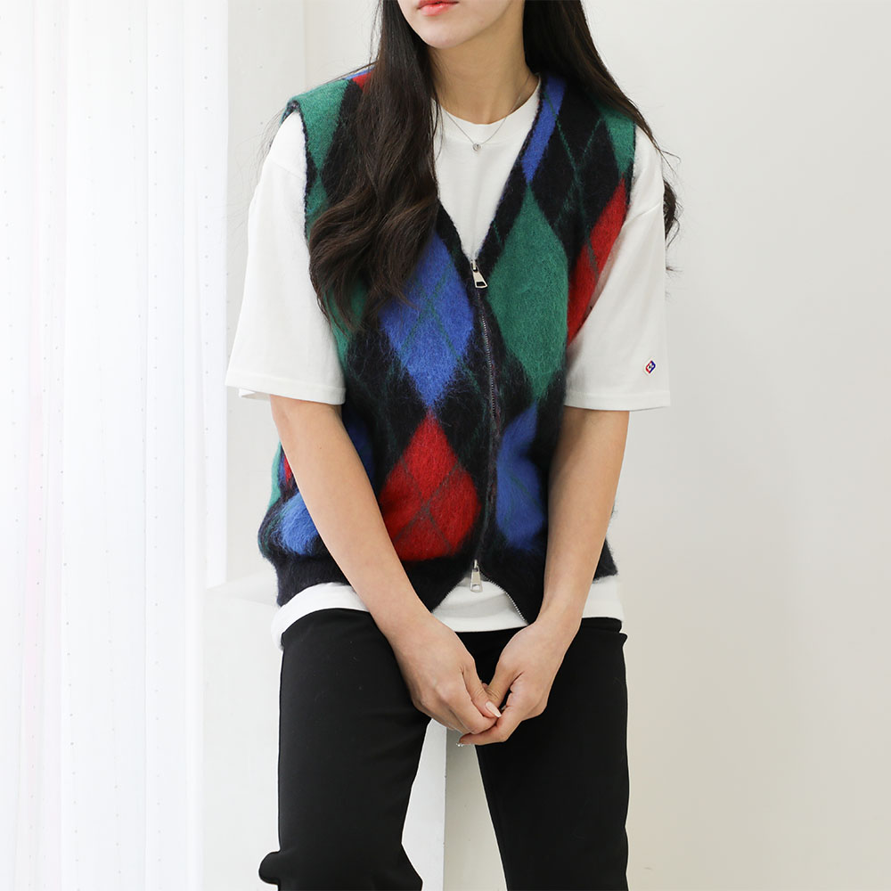 The Sara Bookle Vest Argyle Vest Zip-up Vest