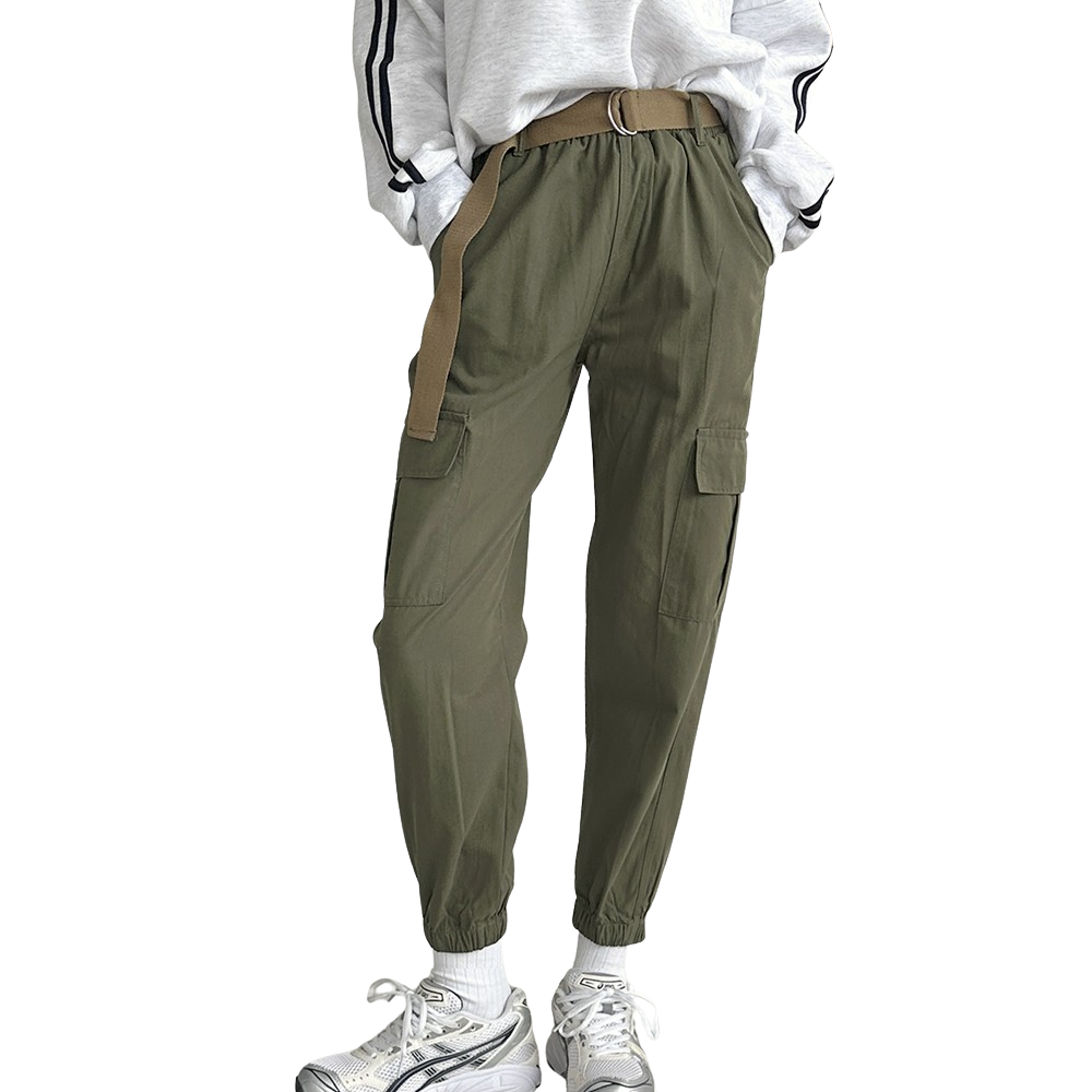 LoRobi Women's Cotton Cargo Pants Waist Banding Jogger Pants