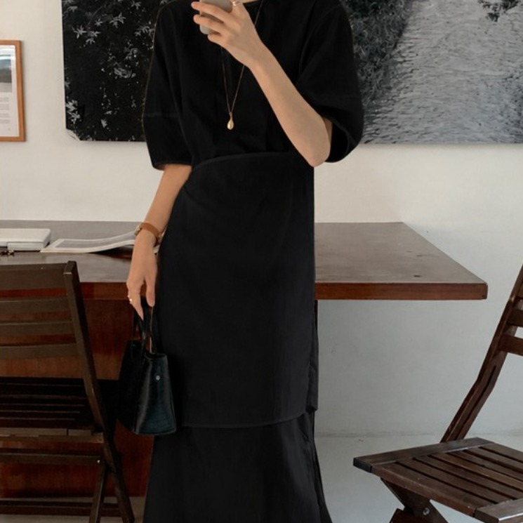 Lures Room Lueno Round Neck Sleeves Puff Short Sleeves Layered Wrap Wedding Guest Look Long One Piece