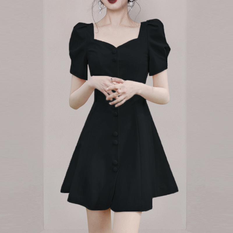 Marchance square neck sleeve shirring puff slim fit mini dress 06016