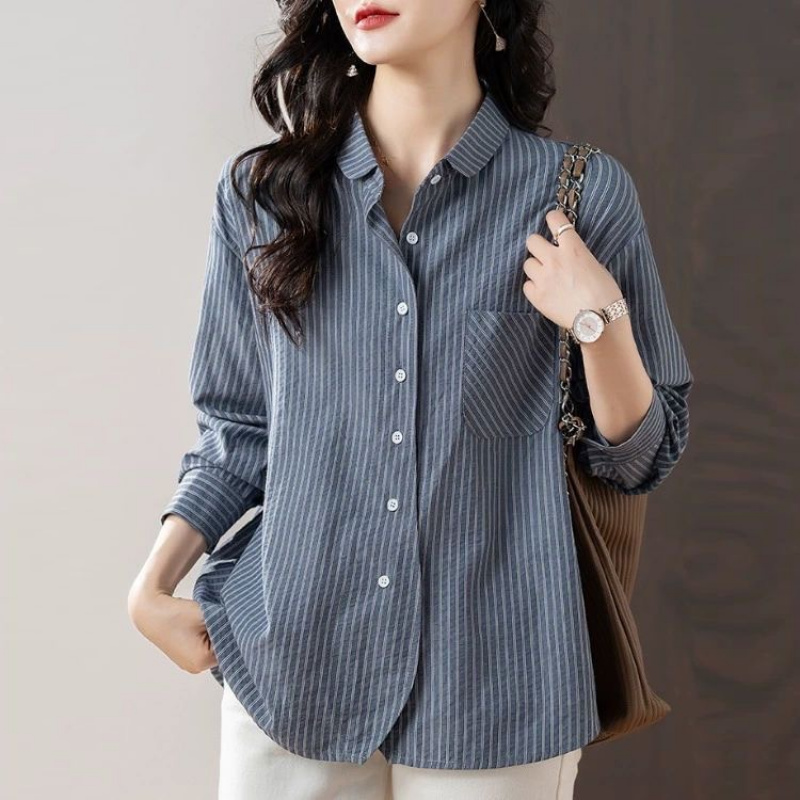 SAHINER Fall Winter Women's Casual Striped Overfit Long Sleeve Shirt BCS17