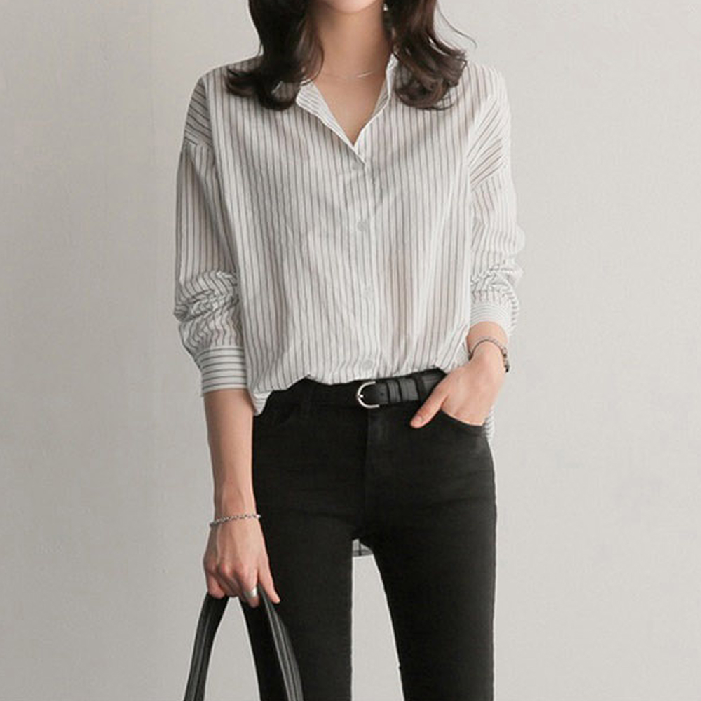 Wished Women's Basic Loose Fit Striped Shirt WICABL016