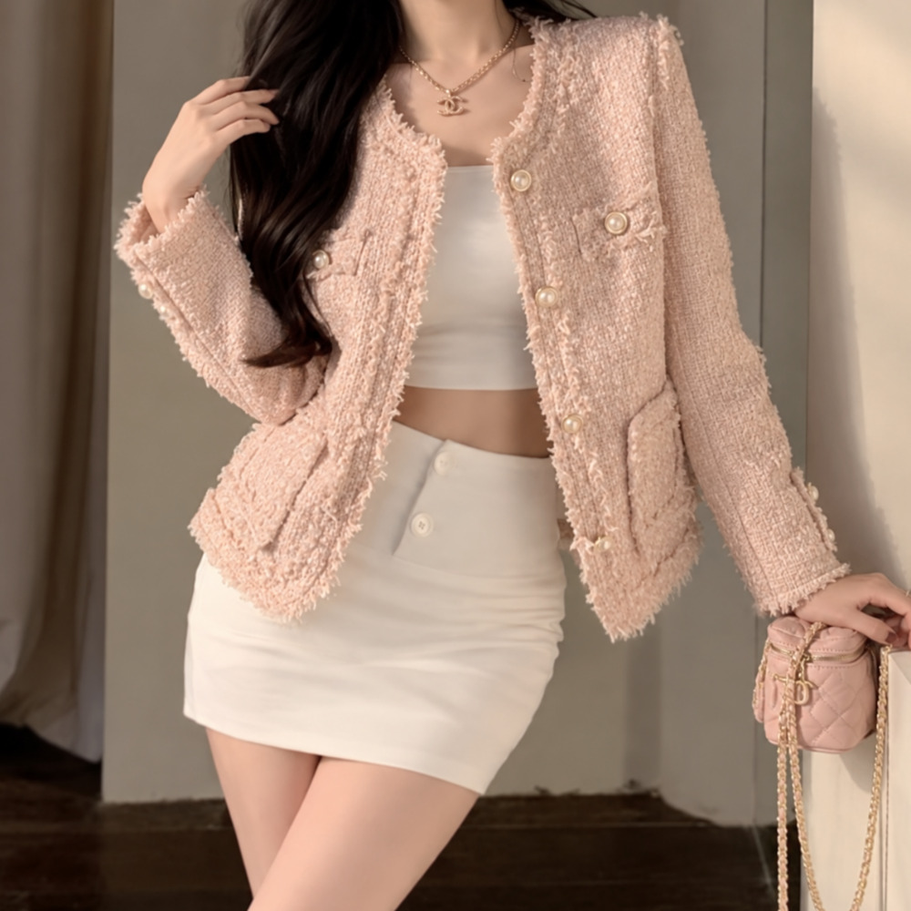 Petit Ella Premium Long Sleeve Tweed Jacket Big Size Wedding Guest Look Bookle No Collar