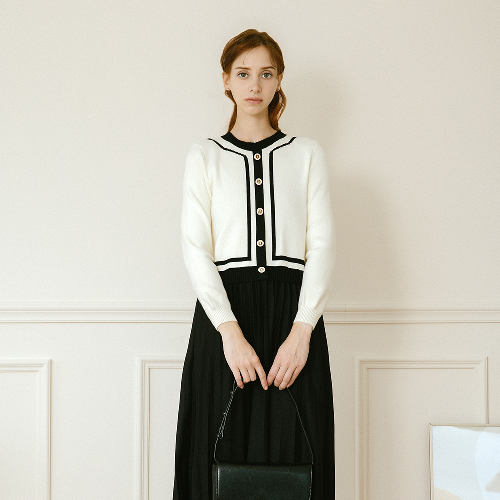 Clays knit color combination pleated long dress
