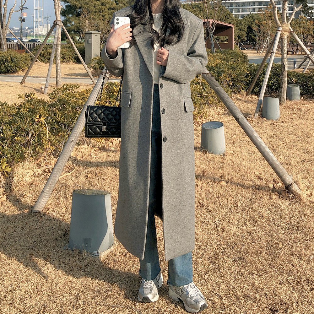 (In-house production) Baron wool single three-button long coat (quilted lining)