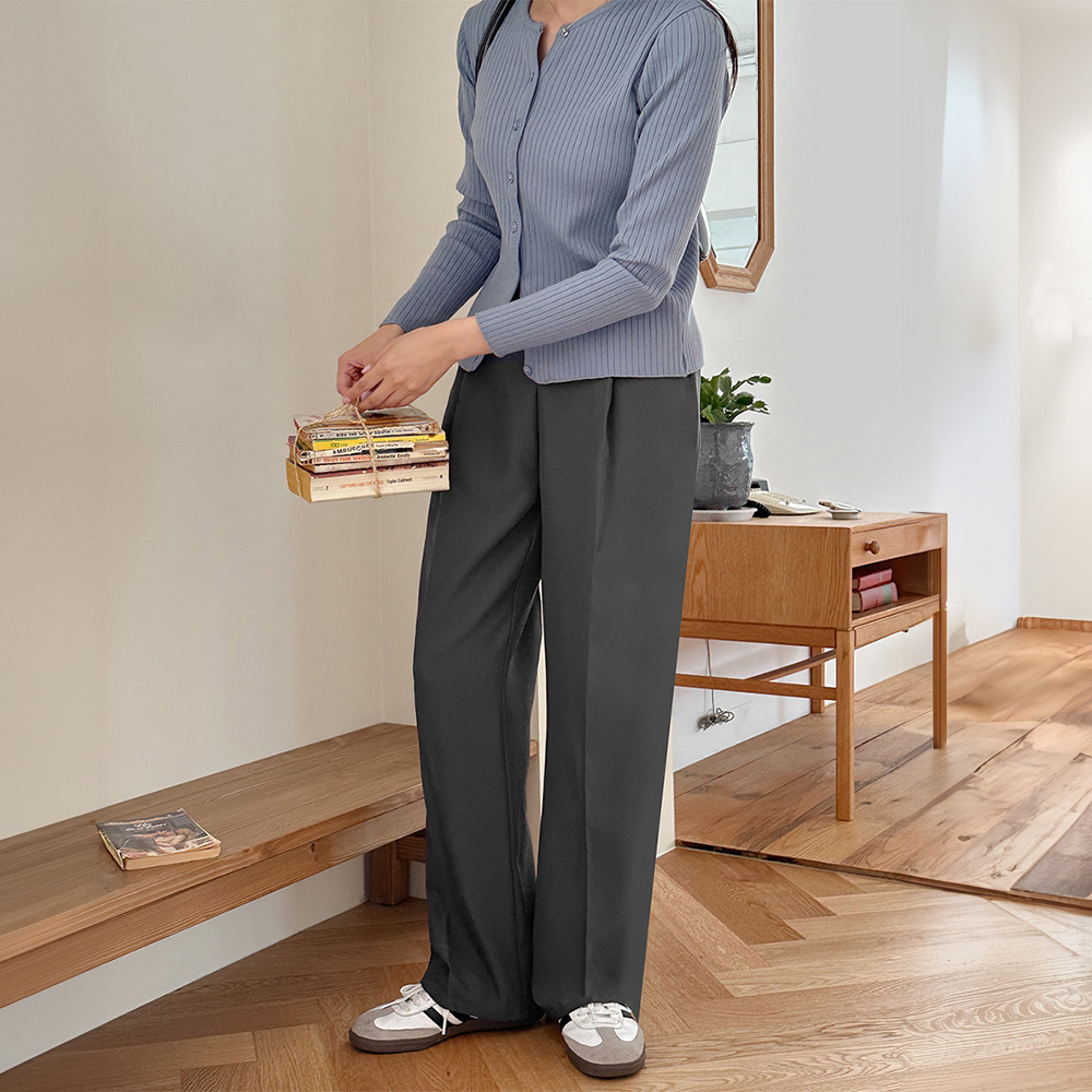Evelet Women's Short/Middle/Long Length Linbei Semi-wide Pintuck Slacks by Length