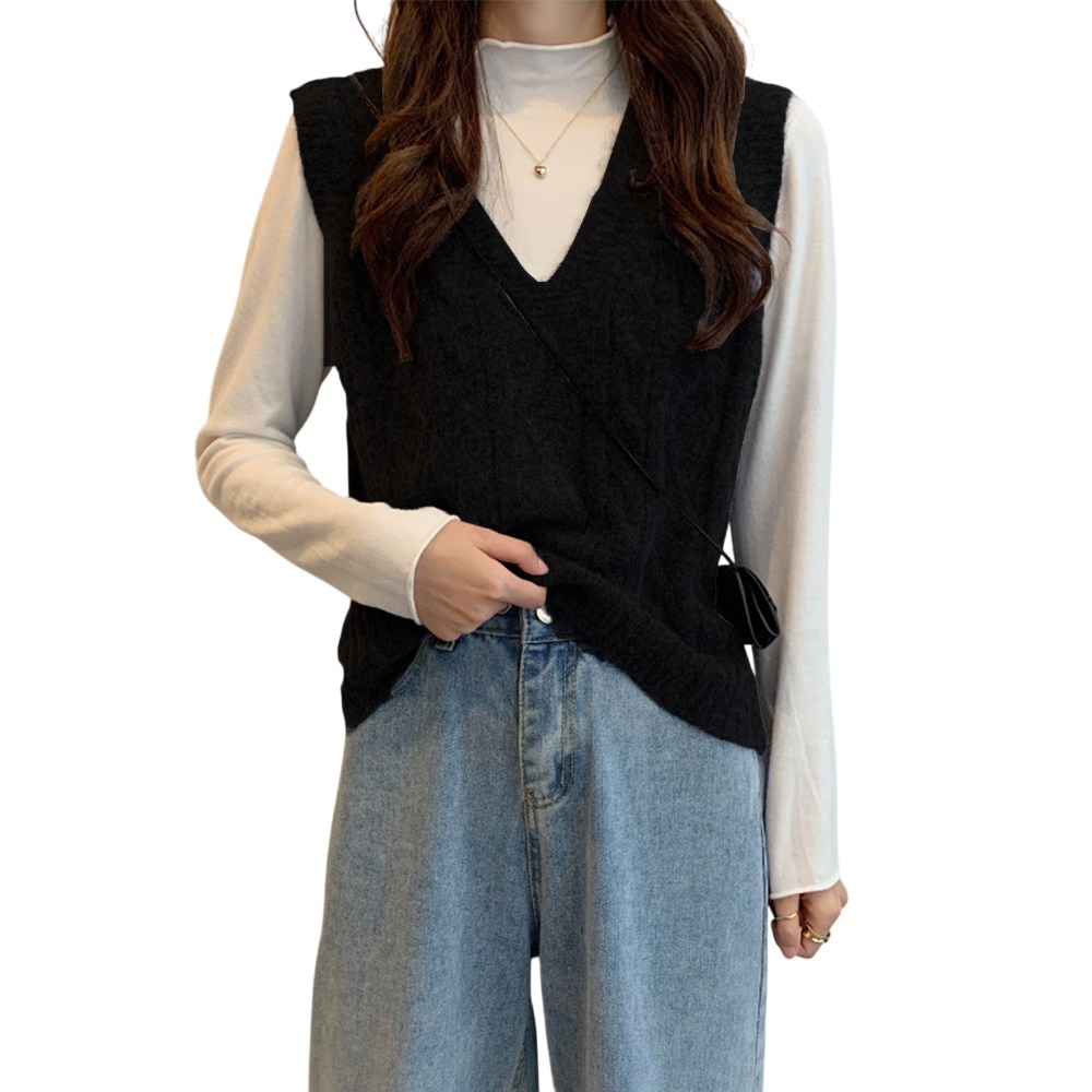 BOCL Women's V-neck Knit Vest Vest Twisted Sleeveless Sweater Loose Fit V-neck