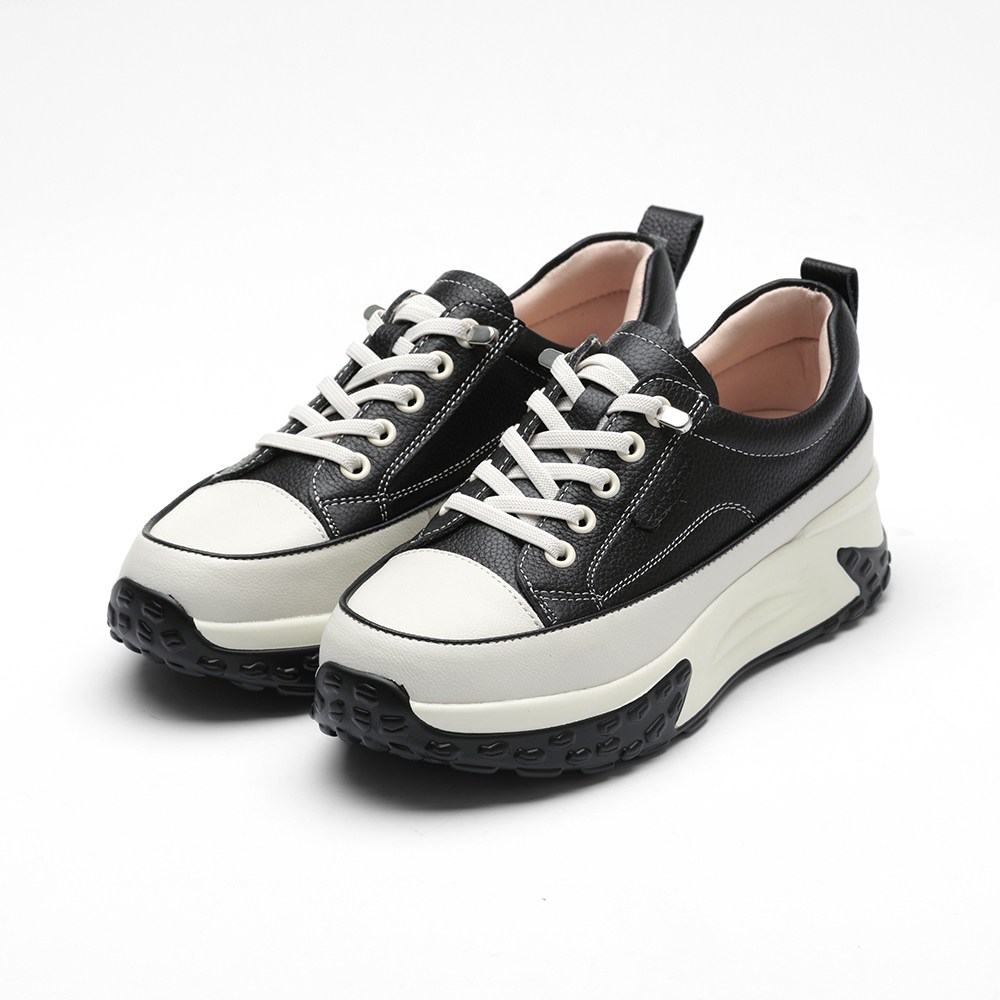 Surio Women's Cowhide Chunky Sole Daily Cushion Sneakers 5cm