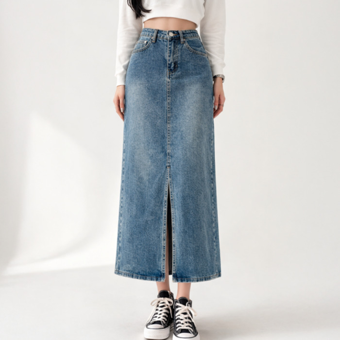 Tamitani front slit denim skirt long length slit denim skirt OCZ1004