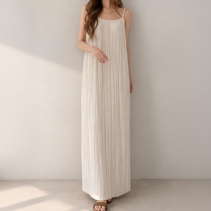 Laraon bustier pleated pleated strap tank top long dress 26TSP3850