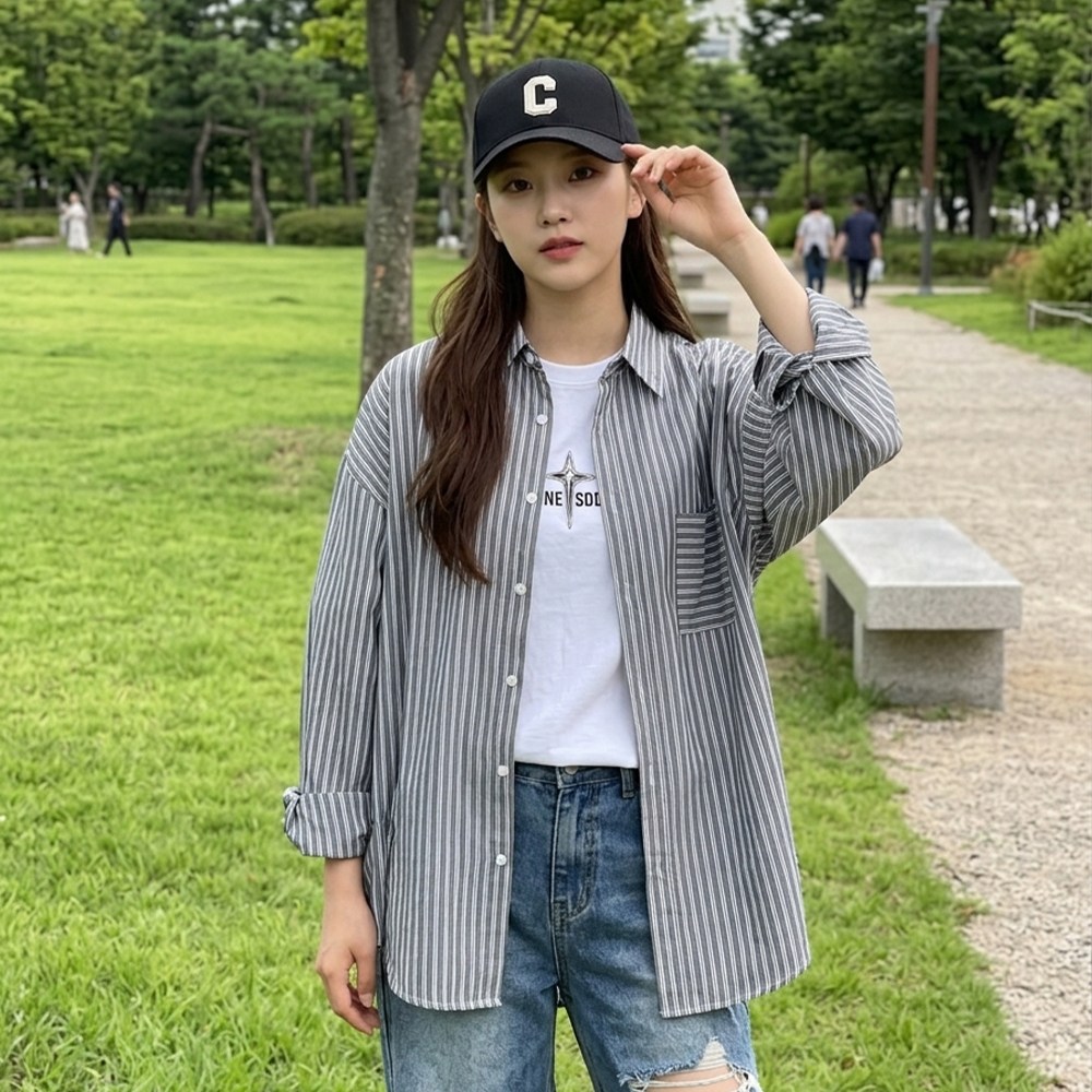 Women's loose fit overfit daily check shirt