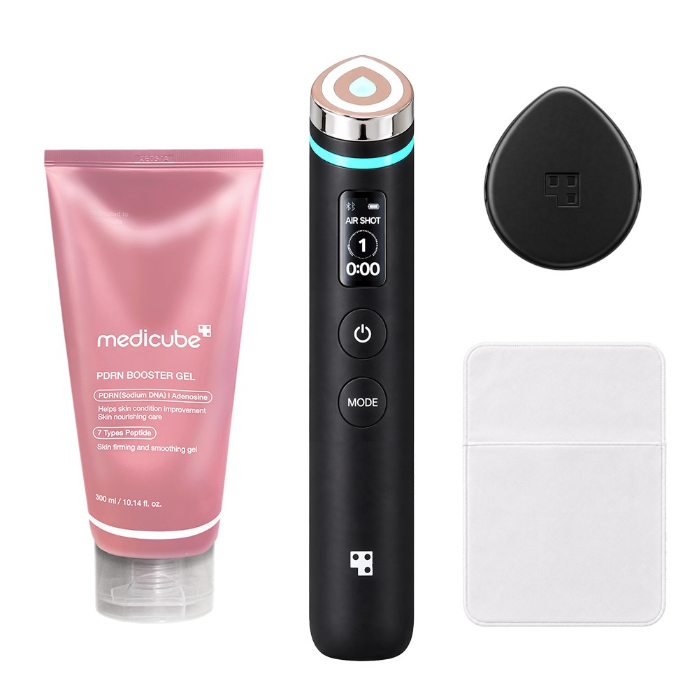 Medicube AGER Booster Pro + PDRN ultrasound gel + protective head cap + bump cleaner, Booster Pro (gel, capsule set), black