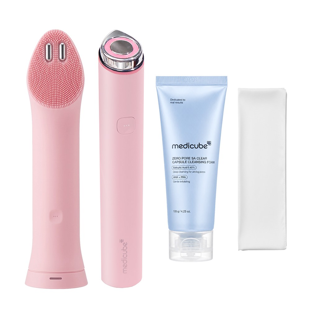 [Domestic genuine product/Korean version] Medicube AGE-R AGER Booster Pro Mini Plus + Electric Cleanser + Zero Pore Clearing Cleansing Foam + Storage Cleaner Pouch Set, Pink