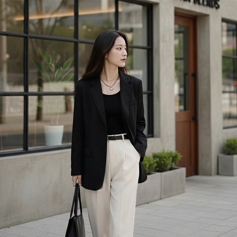 Inter-seasonal suit single blazer spring jacket pocket semi-overfit daily women
