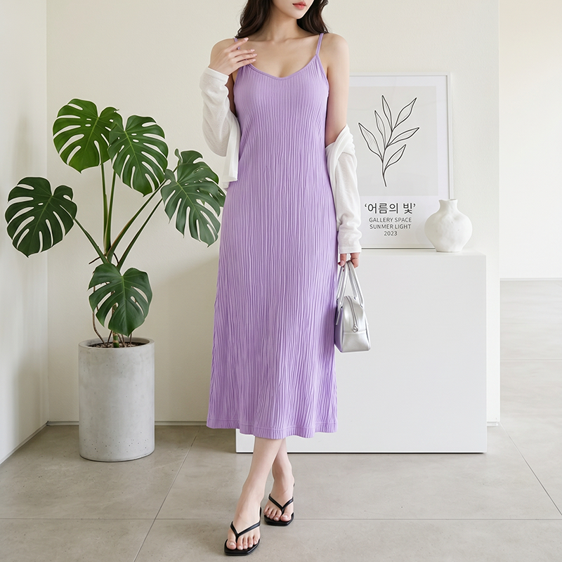 Style Are You Pleated Strappy Tank Top Long Dress Women's Tank Top Dress Women's Loose Fit Summer Resort Dress OP2443