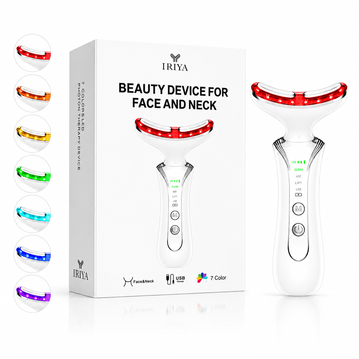 IRIYA Gua Sha Galvanic EMS Beauty Device Pore Lifting Facial Massager, 7 Colors, K-6