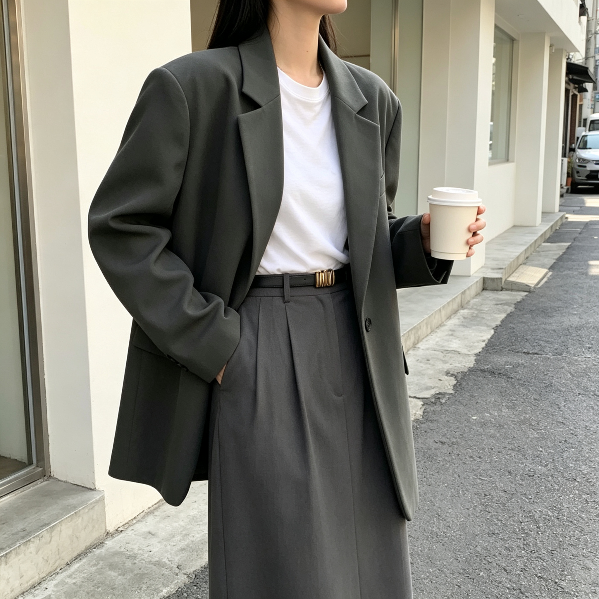 CBHV Women's Suit Coat Overfit Single Blazer Jacket Daily Office Look Suit