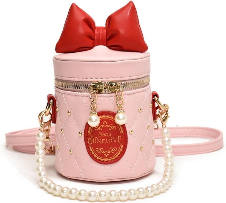 Beanfolio Little Girls Wallet Bead Mini Bucket Bag Crossbody and Pearl Chain 38th Birthday Gift Princess