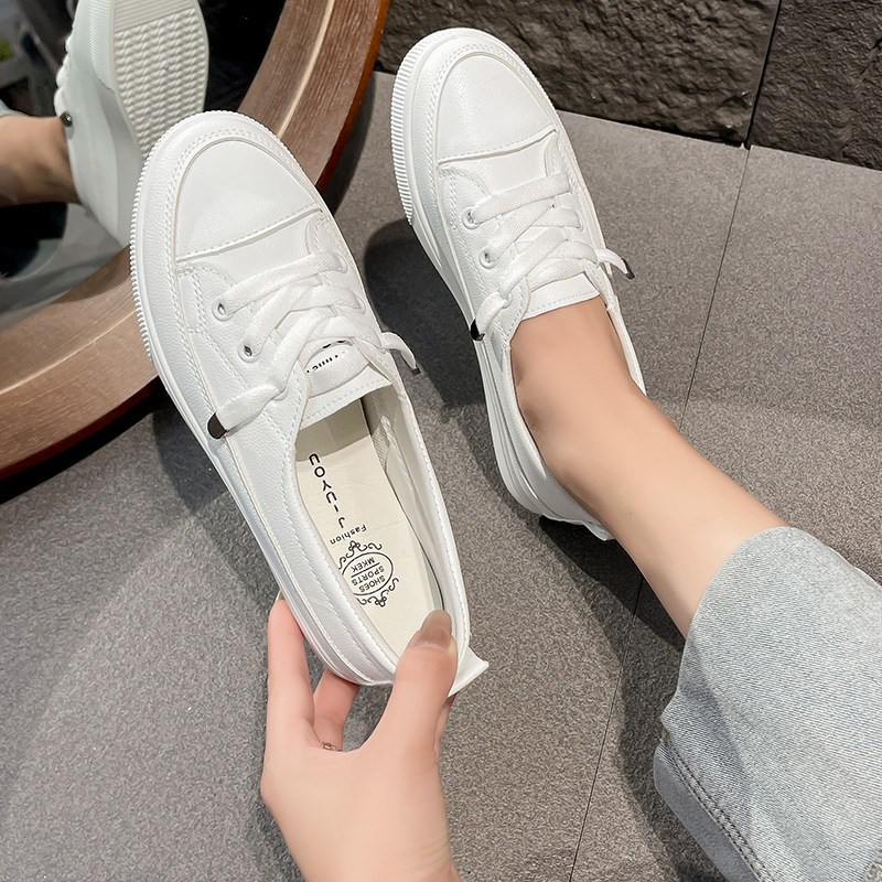 SAHINER Women's Sneakers White Lace-Up Casual Daily Shoes BNX31