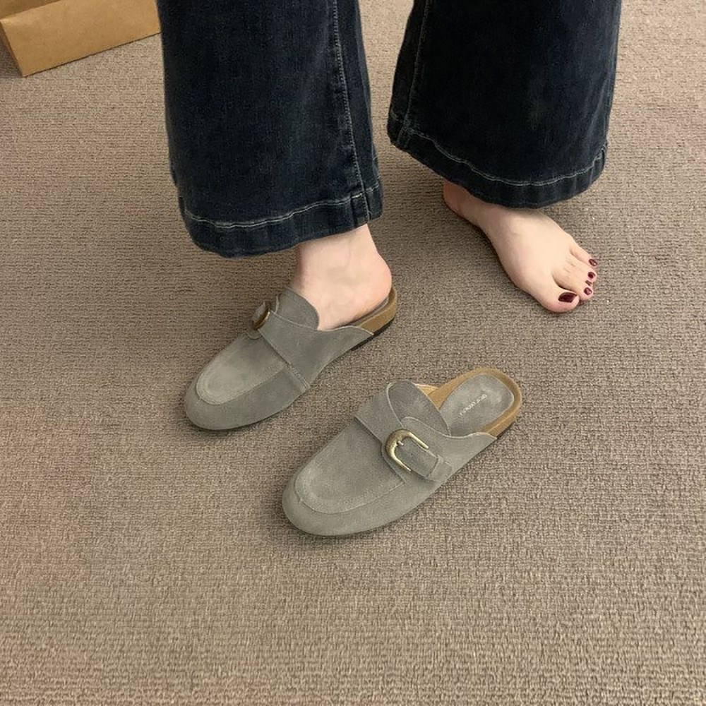 ZIVIA Women's Suede Open Back Mule Bloafers Flat Comfortable Lightweight Office Daily Casual Shoes