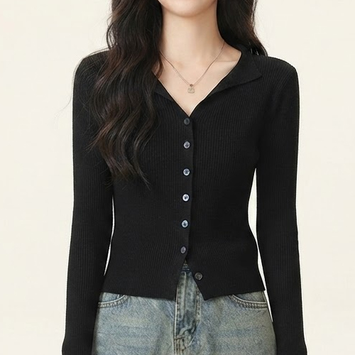 Flowform Women's Slimline Ribbed Collar Neck Knit Cardigan