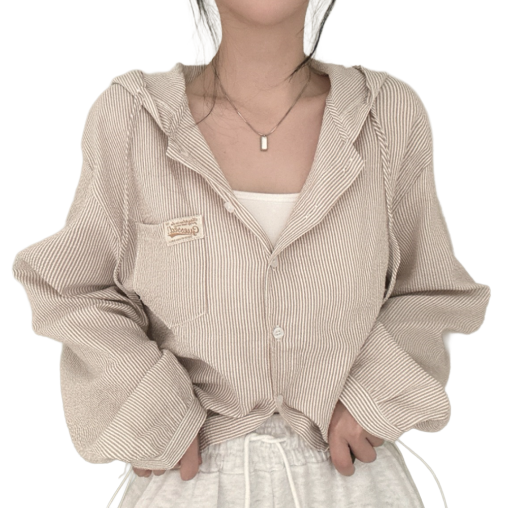Women Girls Striped Crop Dangara Southern Hooded Shirt Windbreaker Interseasonal Jumper Jacket