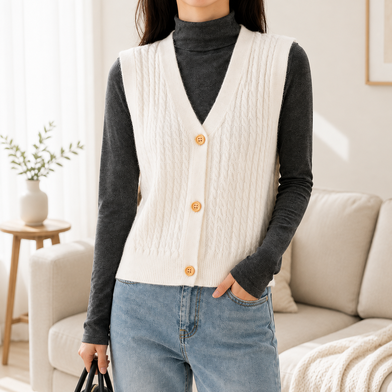 Auriel Women's Twist V-Neck Knit Vest Cardigan