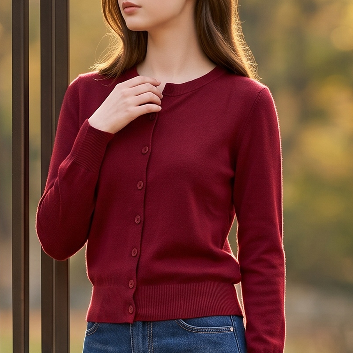 KARRA soft round neck slim basic knit cardigan