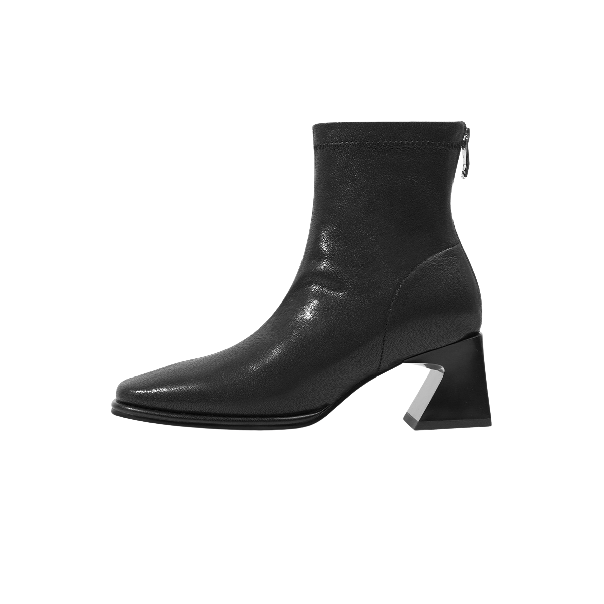 [WUDASHU] Women's square toe center cut soft leather sock ankle boots comfortable low middle high heel fall winter daily slim fit office shoes