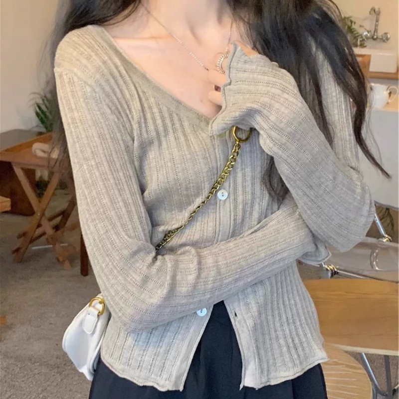 Shaily Women's Daily V-neck Ribbed Slim Fit Button Knit Cardigan