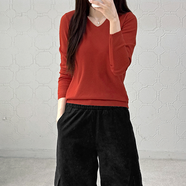 Byilio Women's V-neck Regular Fit Soft Long Sleeve Knit