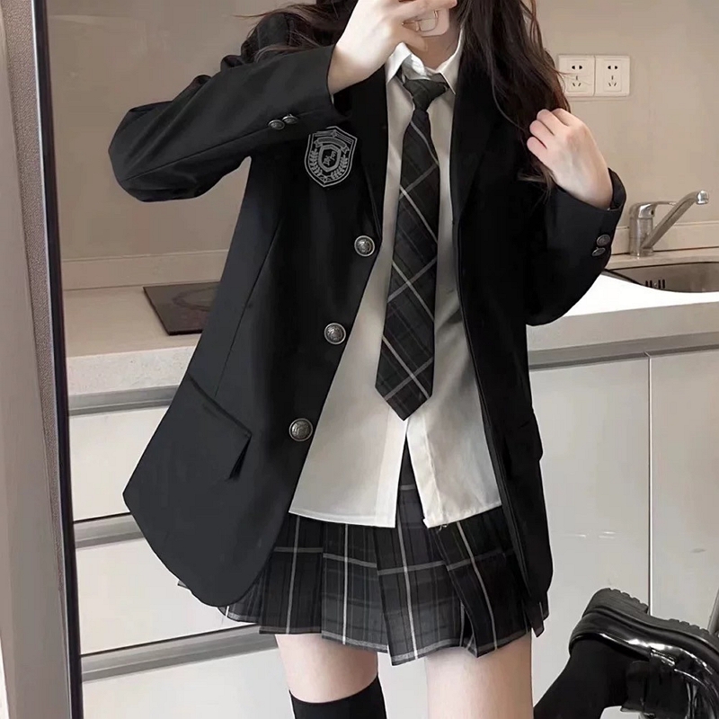 Women's Blazer JK School Look Badge Decoration Single Button Overfit Student Daily Fall Casual Jacket CYM2026091825 38