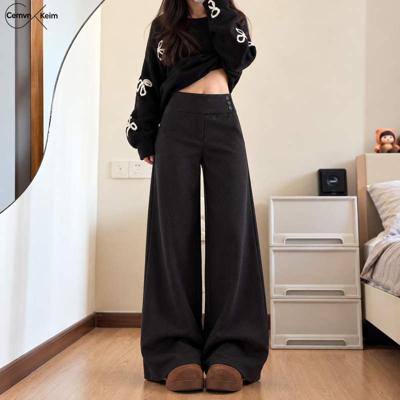 CemvnKeim Women's Wide Slacks Suit Pants Long Wool Pants for Fall