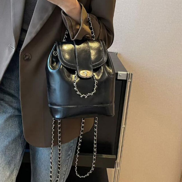 Women's leather minimalist lightweight daily ample storage shoulder bag leather chain backpack bag