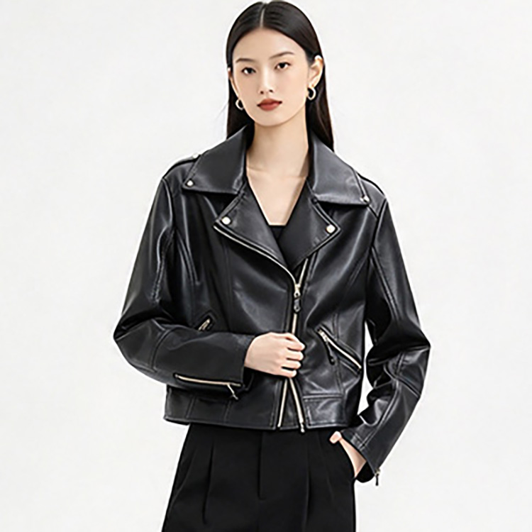 Walking Rabbit Women's Short Leather Jacket Spring/Fall Cropped Rider Jacket Leather Jacket Biker Jacket Diagonal Zipper Collar Neck Slim Fit Jumper Casual Daily Outerwear X2610O12