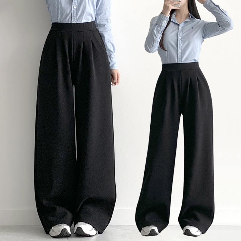 Hubley Women's Short/Long Length Pintuck Brushed Wide Pants Span Banding Slacks Pants