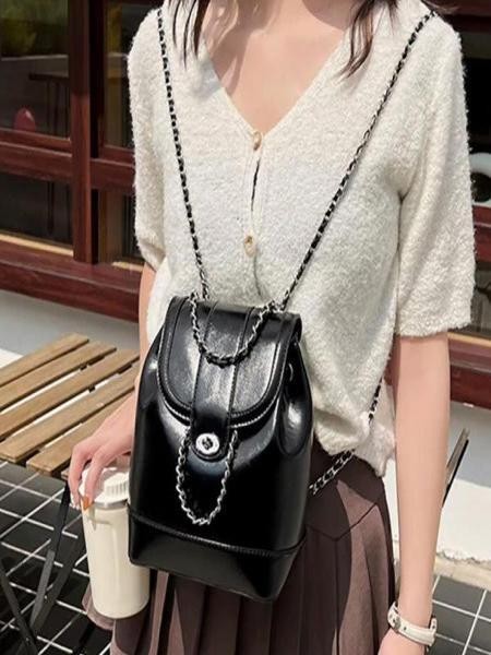 Leather material chain strap minimal size shoulder bag backpack women's outing bag
