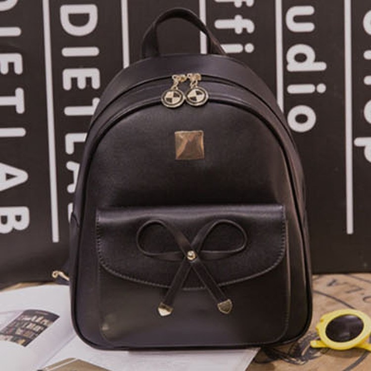 Point minimalist women's office ribbon pocket bag neat plain leather backpack